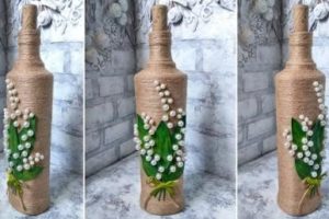 Декор бутылки из бусин и бечевки